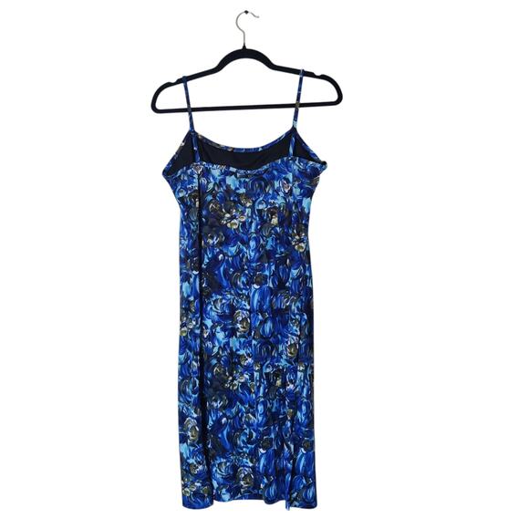 Vtg Byer Too! 90s Abstract Blue Floral Slip Dress Large Y2K Artsy Fairy Grunge - Picture 2 of 13